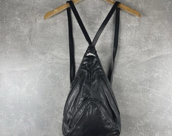 Avant Garde Leather Mini Backpack with Zip Pockets Black One Size