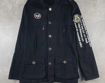 Iceberg ICE J Vintage Military Style Jacket Black Size XL Made in Italy