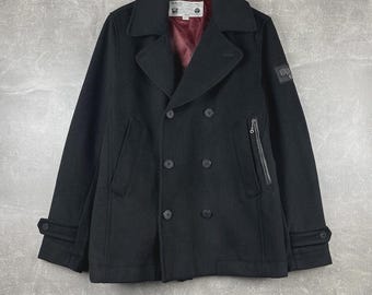 Diesel Archive 2000s Logo Wool Peacoat Black Size L Type N78 Military Inspired