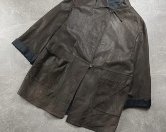 Cristiano di Thiene Avant Garde Minimalist Italian Leather Jacket Brown Size 42 1990s