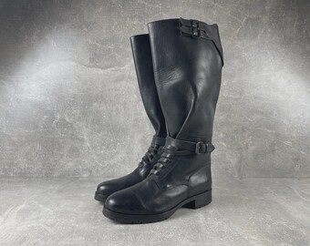 Polo Ralph Lauren Women’s Officer Riding Boots Black Leather Vibram Sole Size 9C