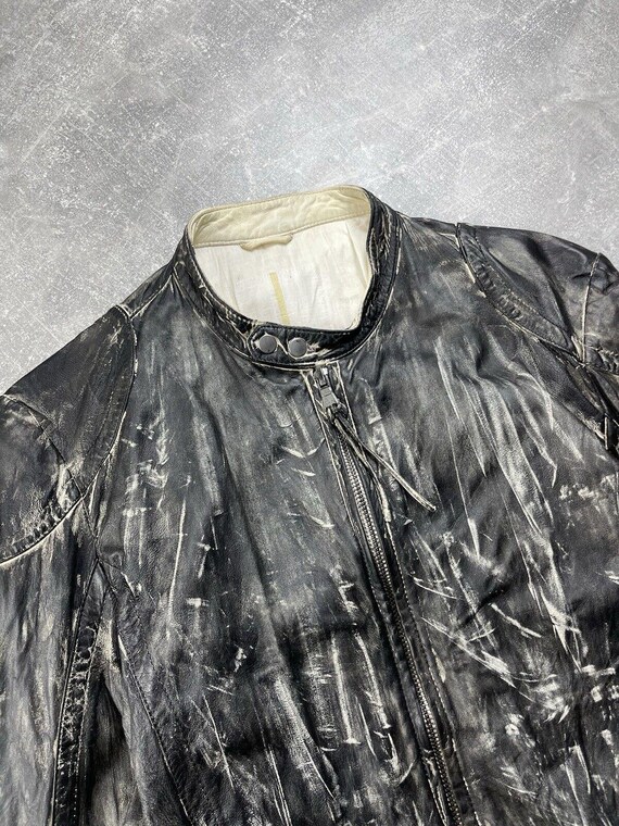 Vintage Archive Avant Garde Black / White Leather Zip Faded Biker
