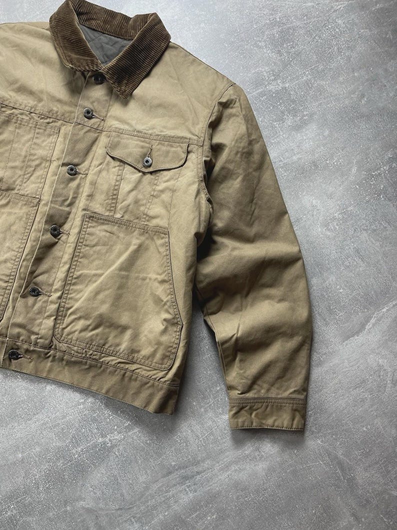 Chaqueta de trabajo vintage de algodón encerado C.C.Filson de los años 90, color beige, talla XL imagen 2
