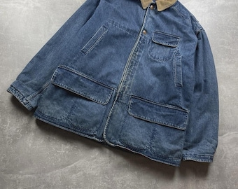 Polo Ralph Lauren Vintage 90s Denim Chore Jacket Corduroy Collar Blue Size XL