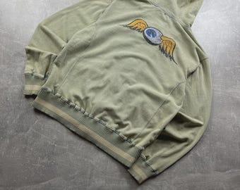Vintage Von Dutch Eyeball Wings Grafik Zip Hoodie Grün Full Zip Größe XXL