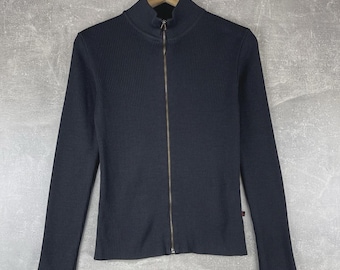 Dolce Gabbana D&G 90s Ribbed Zip Cardigan Sweater Black Size 44 S Made in Italy