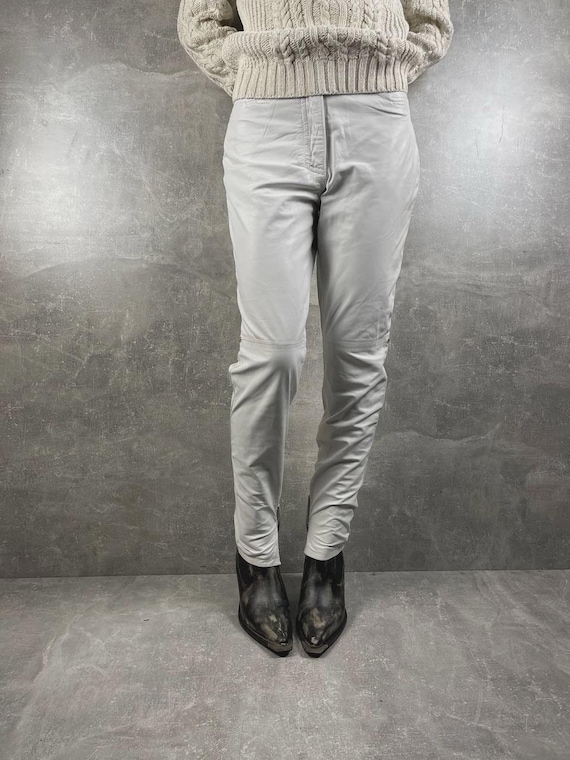 Versus Gianni Versace Vintage 90s White Leather Pants High Waist