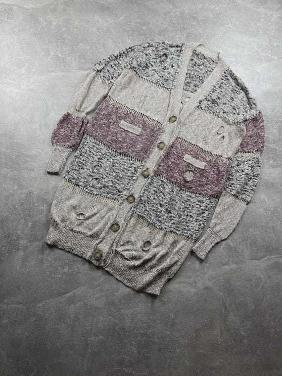 Vivienne Westwood, Vivienne Westwood Chunky Knit Long Cardigan Beige Burgundy Size OS Made in Italy 2000s