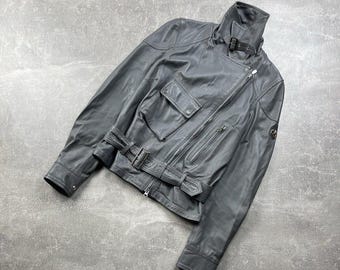 Belstaff Gold Label Vintage Women's Biker Belted Gray Leather