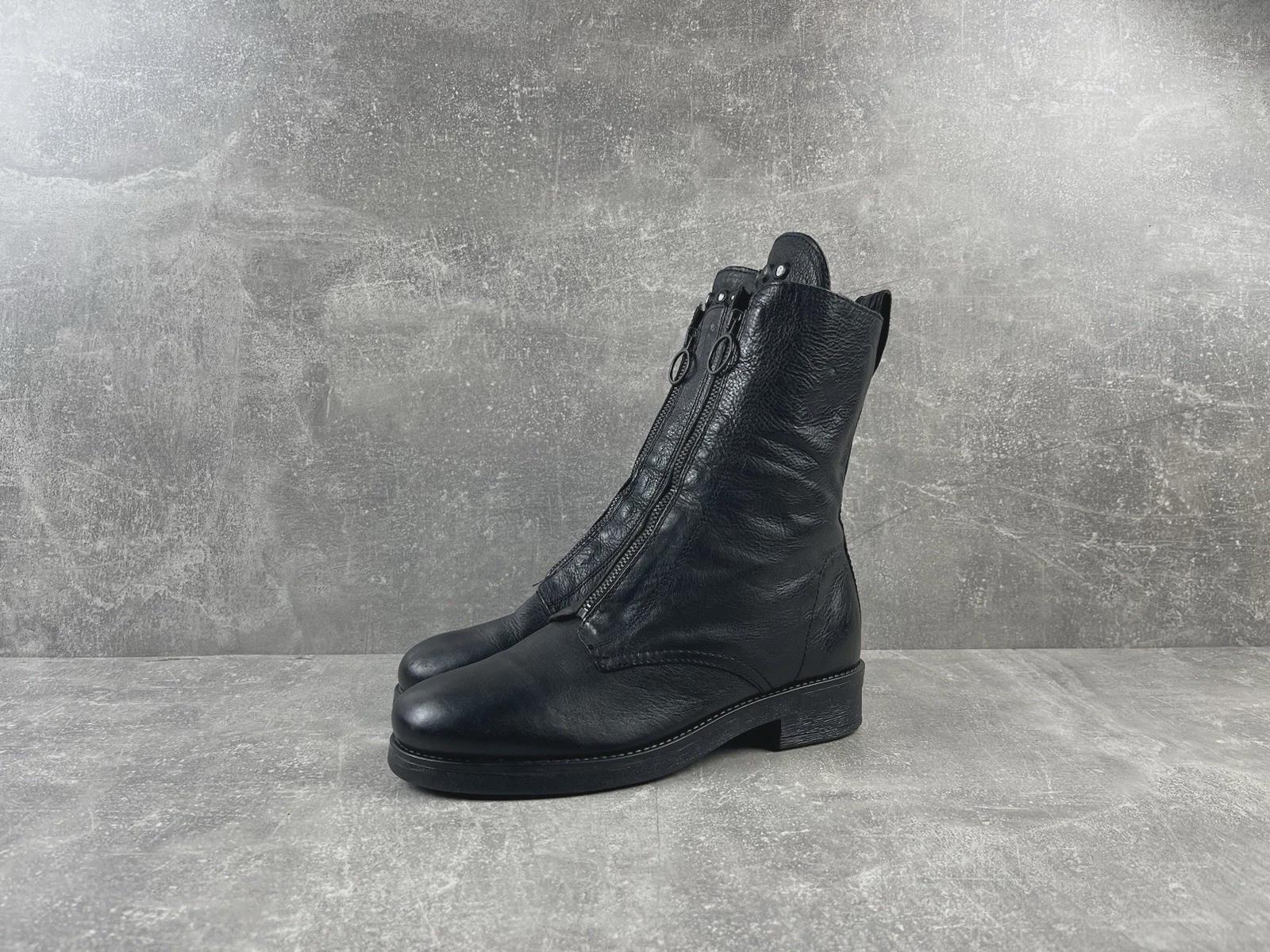 Vintage Black Leather Studded Zipper Boots | Punk Goth Y2K Mid 