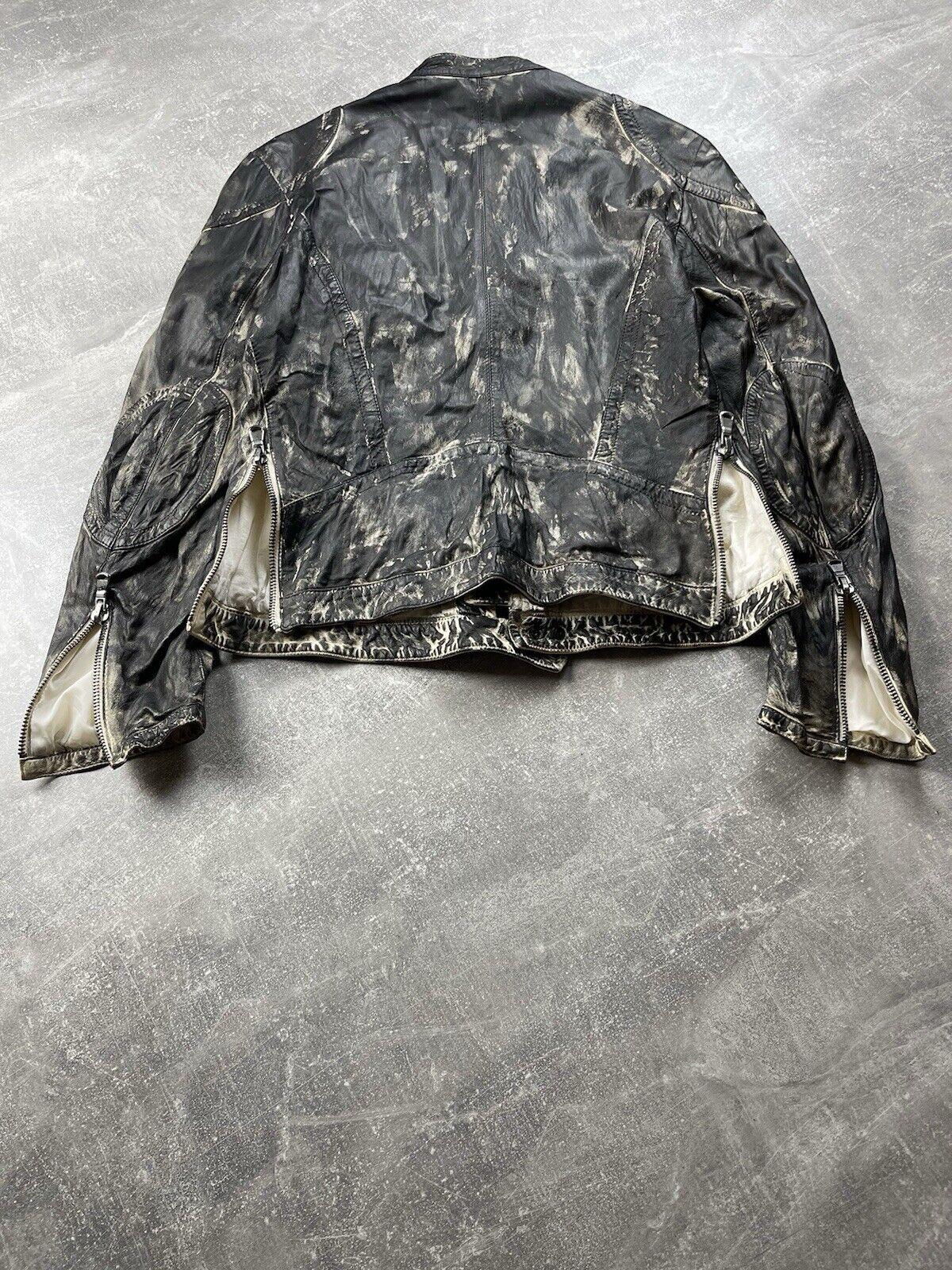 Vintage Archive Avant Garde Black / White Leather Zip Faded Biker