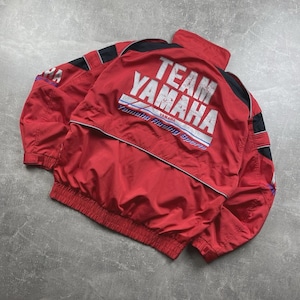 ヴィンテージ 80年代 ヤマハ レーシング レッド ブラック ホワイト チーム モト バイカー ジャパン ジャケット サイズ L
