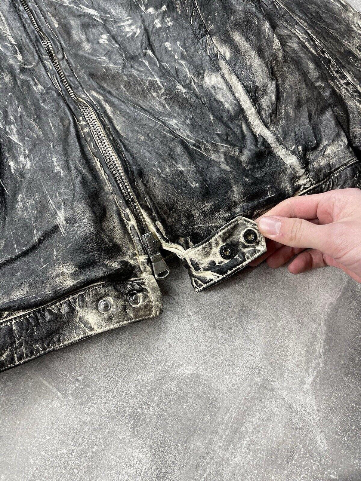 Vintage Archive Avant Garde Black / White Leather Zip Faded Biker