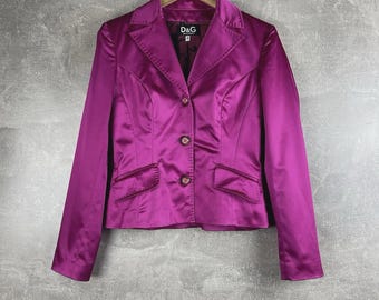 D&G Dolce Gabbana Fuchsia Pink Satin Blazer Made in Italy Size 28/42 2000s
