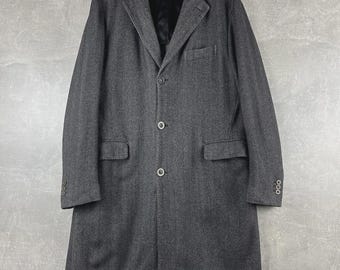 Vintage Boglioli Herringbone Wool Overcoat Men’s Made in Italy Size 52 2000s