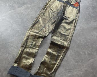 Vaqueros con lámina dorada Red Label de Vivienne Westwood, pasarela de 1993, archivo, talla S, Italia