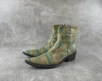 Bottines western Gianni Barbato à motif lézard vert or taille EU 37