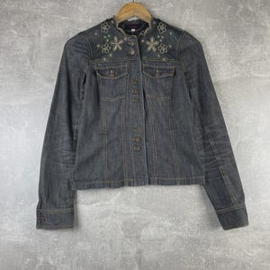 Kenzo Embroidered Denim Jacket Floral Pattern Blue Size 38