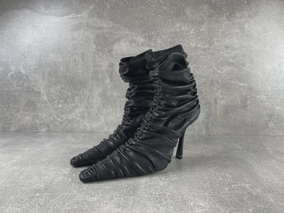 Alexander Wang Ruched Leather High Heel Ankle Boots Black Size 37 Made in Italy