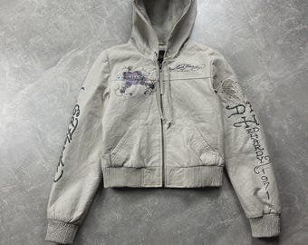 Ed Hardy Christian Audigier - Veste à capuche en cuir ViNTage Y2K Love Kills Slowly