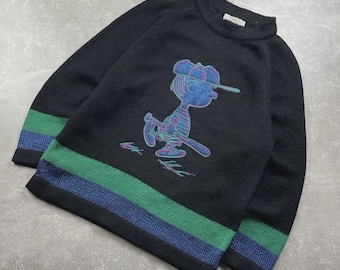 Iceberg x Castelbajac Vintage Knit Sweater Black 1990s Made in IT Sz 42