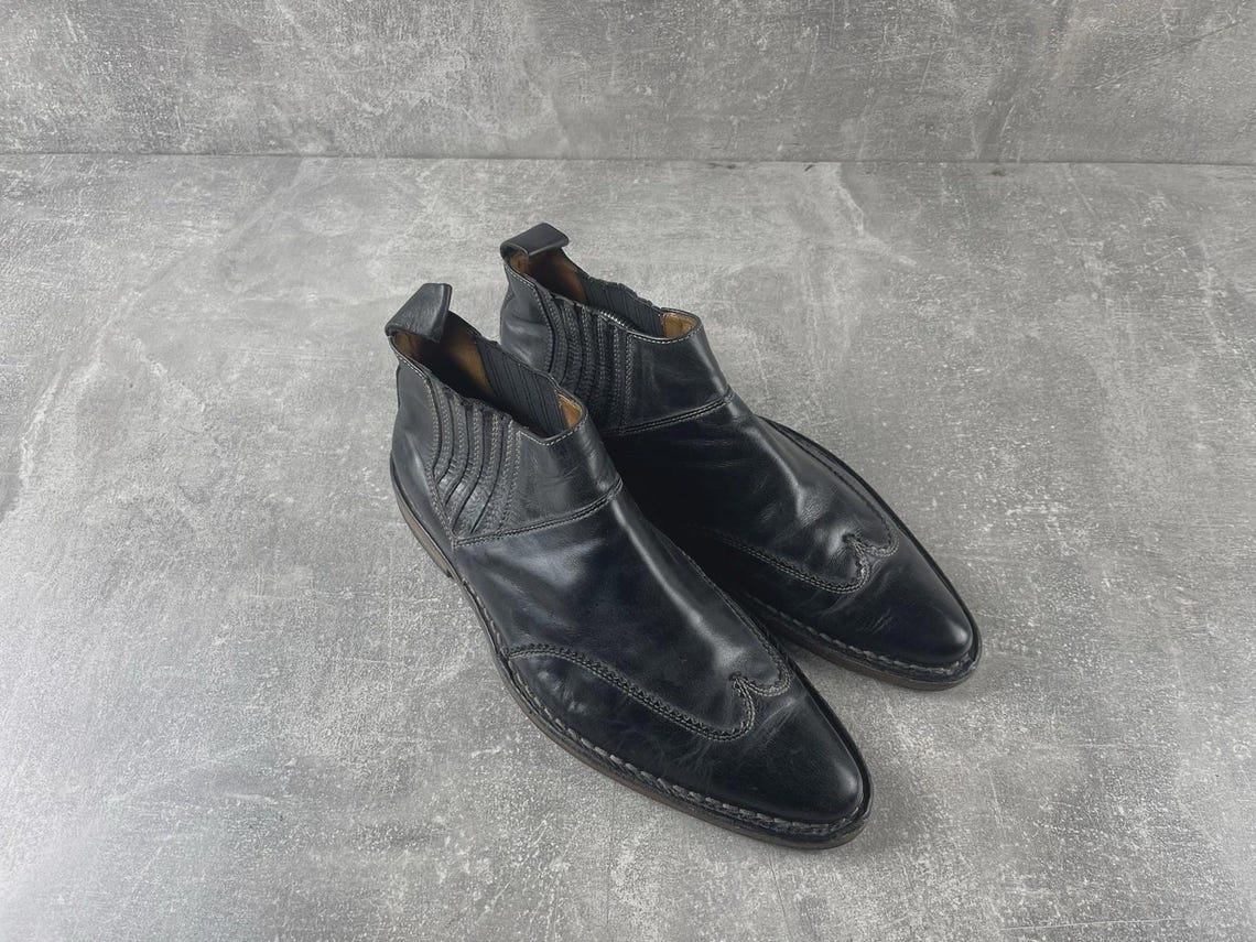 MOMA Vintage Artisan Black Leather Chelsea Ankle Boots Size EU 41 Made in Italy, foto 3 di 5