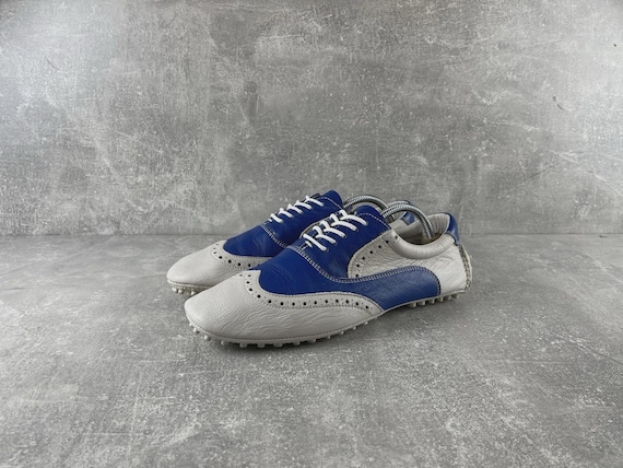 D&G Dolce Gabbana Vintage 00 Perforated Leather Driving Shoes Blue White Size 42