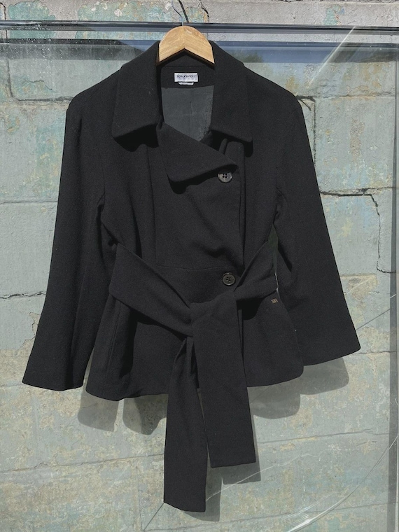 Sonia Rykiel, Sonia Rykiel Paris Archives 90s Black Belted Peplum Blazer Jacket Size 38 M