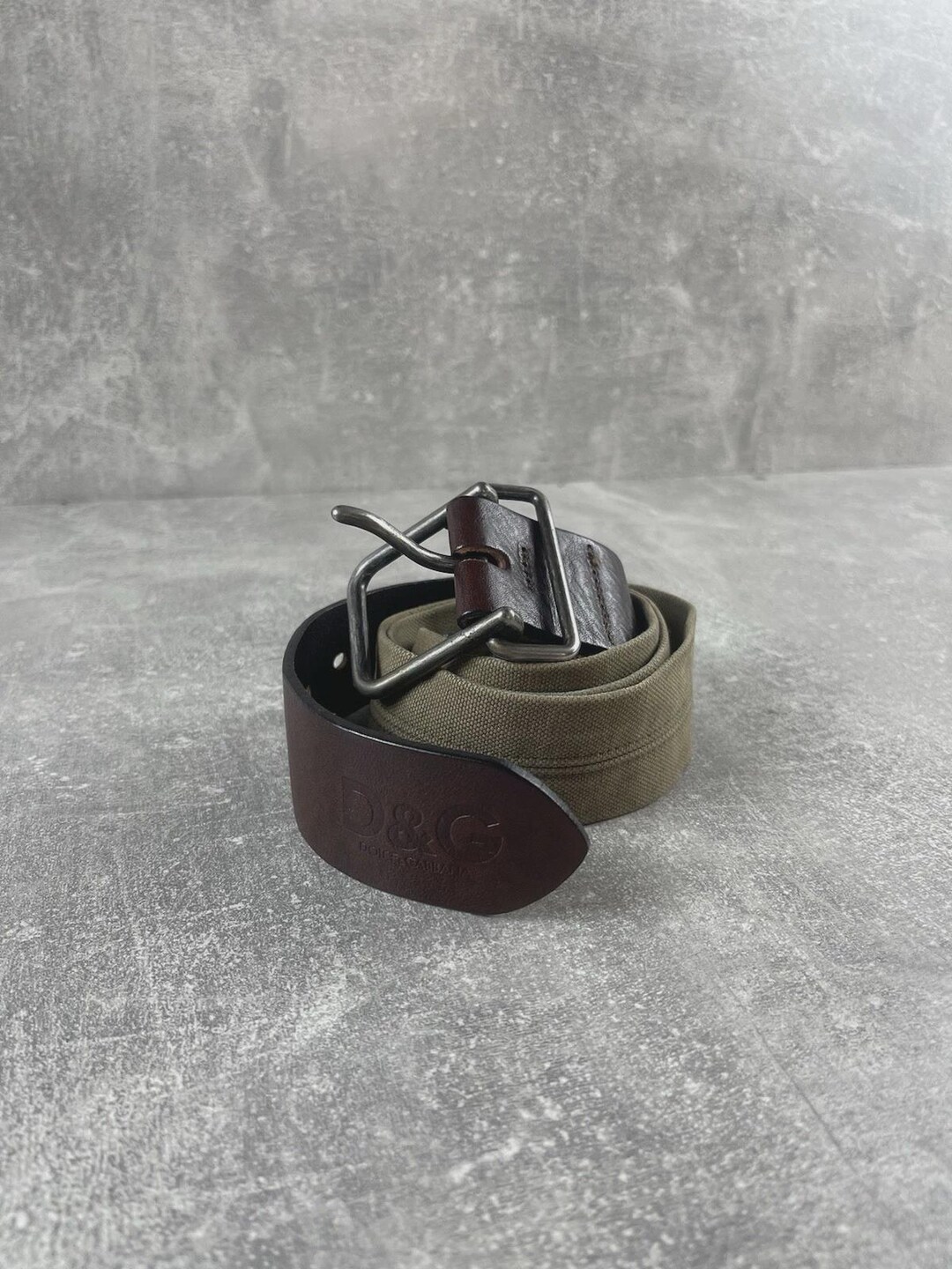 Dolce & Gabbana DG Vintage Canvas Leather Belt Brownkhaki Size 95
