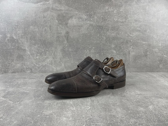 Officine Creative Brown Distressed Leather Double Monk Strap Shoe Made in Italy