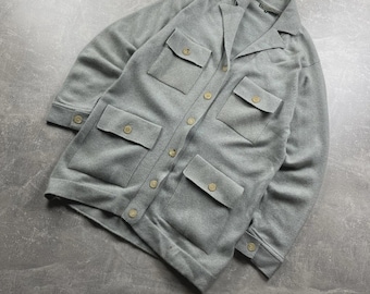 Holland & Holland Cashmere Knit Utility Cardigan Sweater 4 Pockets Grey Size L 2000s