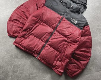 The North Face 700 Goose Down Puffer Nylon Jacket Red Black Size L 2000s