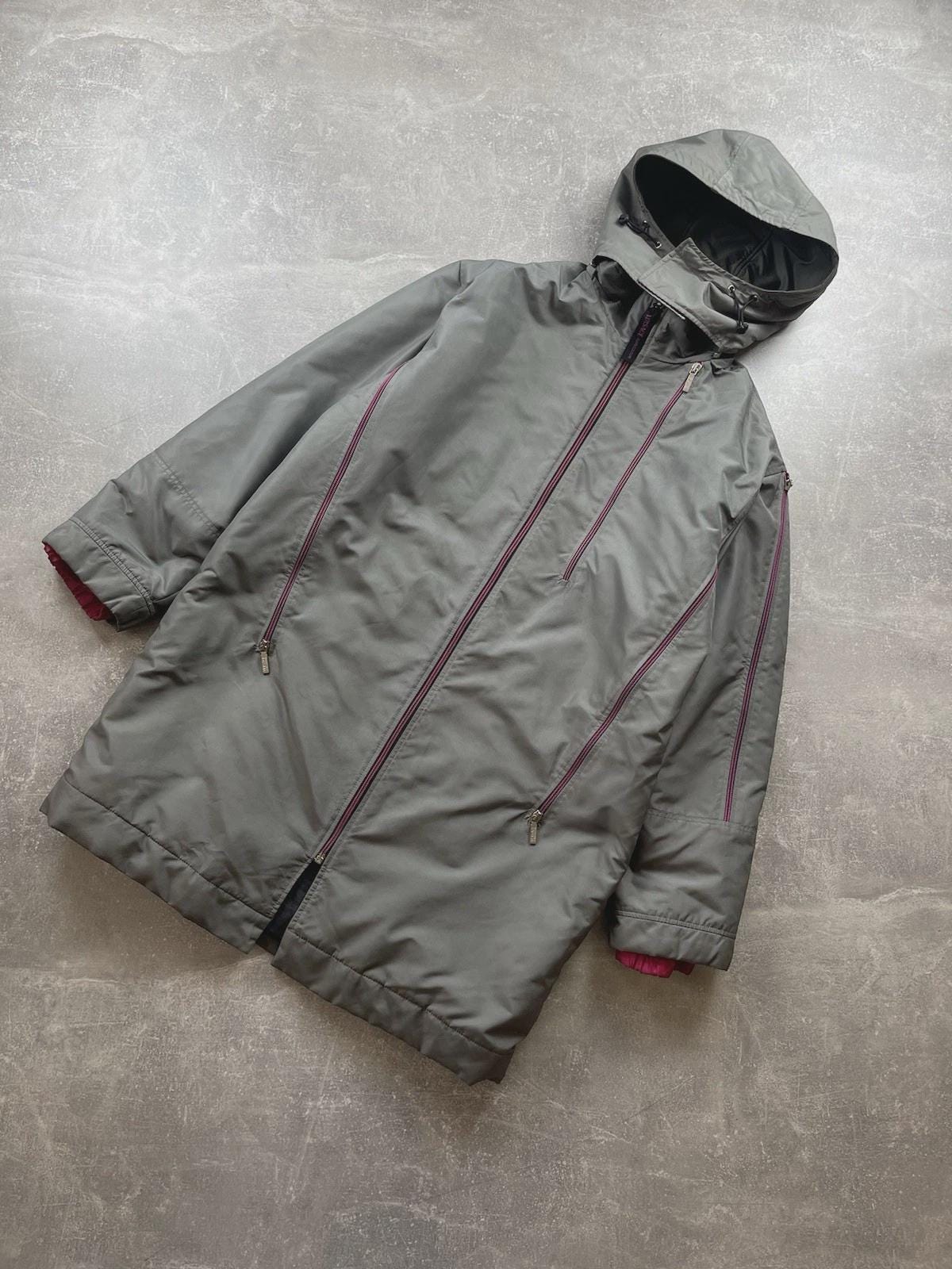 Versace Jeans Couture, Vintage Versace Jeans Couture Padded Wax Parka Jacket Gray Size L Made in Italy 90s