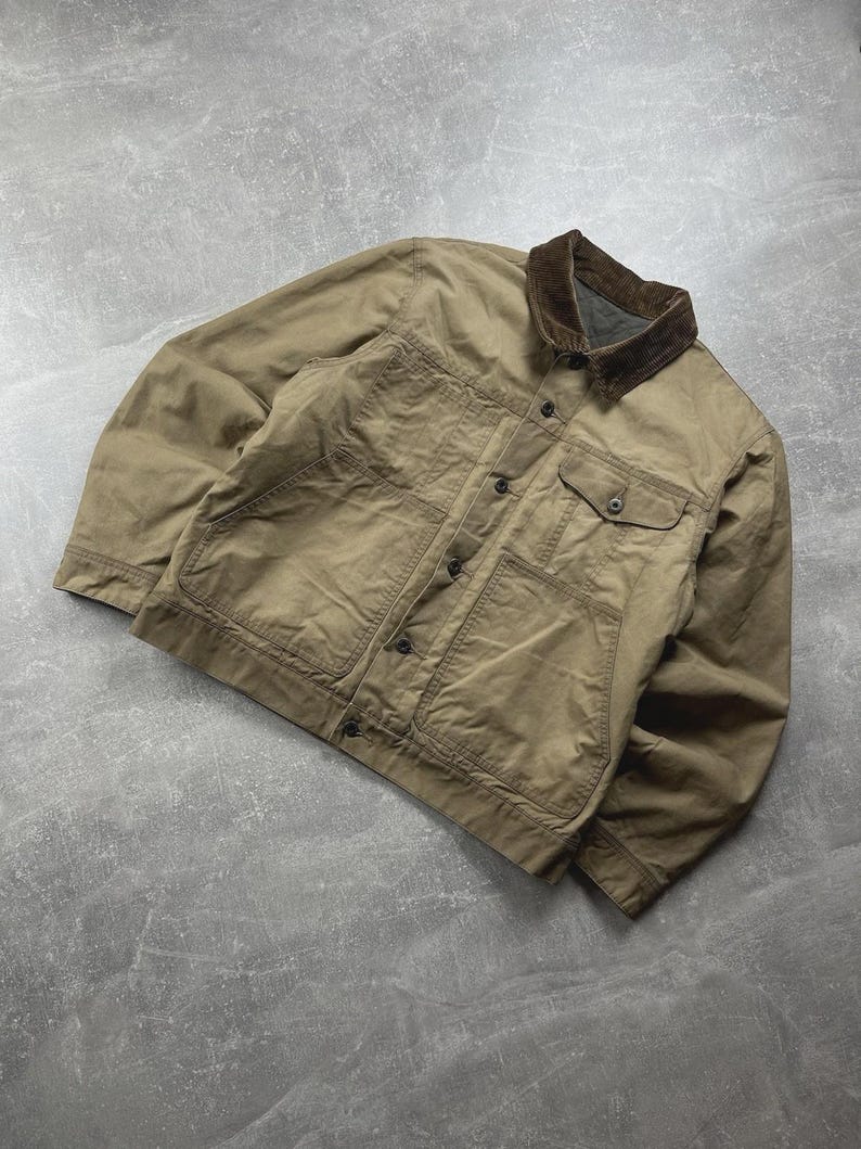 Chaqueta de trabajo vintage de algodón encerado C.C.Filson de los años 90, color beige, talla XL imagen 1