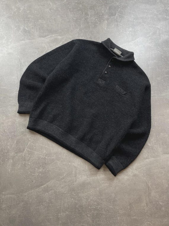Vintage Sovrano Global Pure New Wool Henley Sweater Black Size XXL