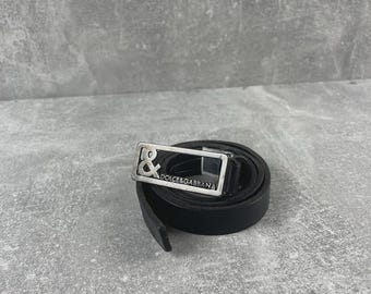 Dolce & Gabbana Black Leather Belt with Logo Metal Buckle 2000s Black Made in IT