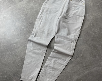 Versus Gianni Versace Vintage 90s White Leather Pants High Waist Tapered Made IT