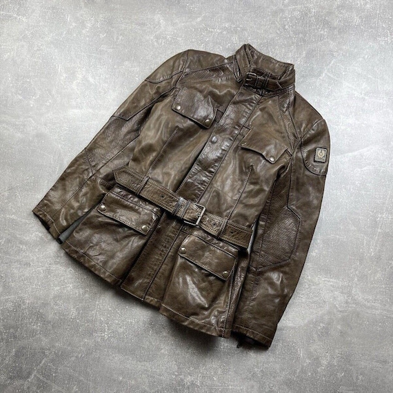 Belstaff Gold Label Damen Biker Belted Braun Lederjacke Sz 40 Made