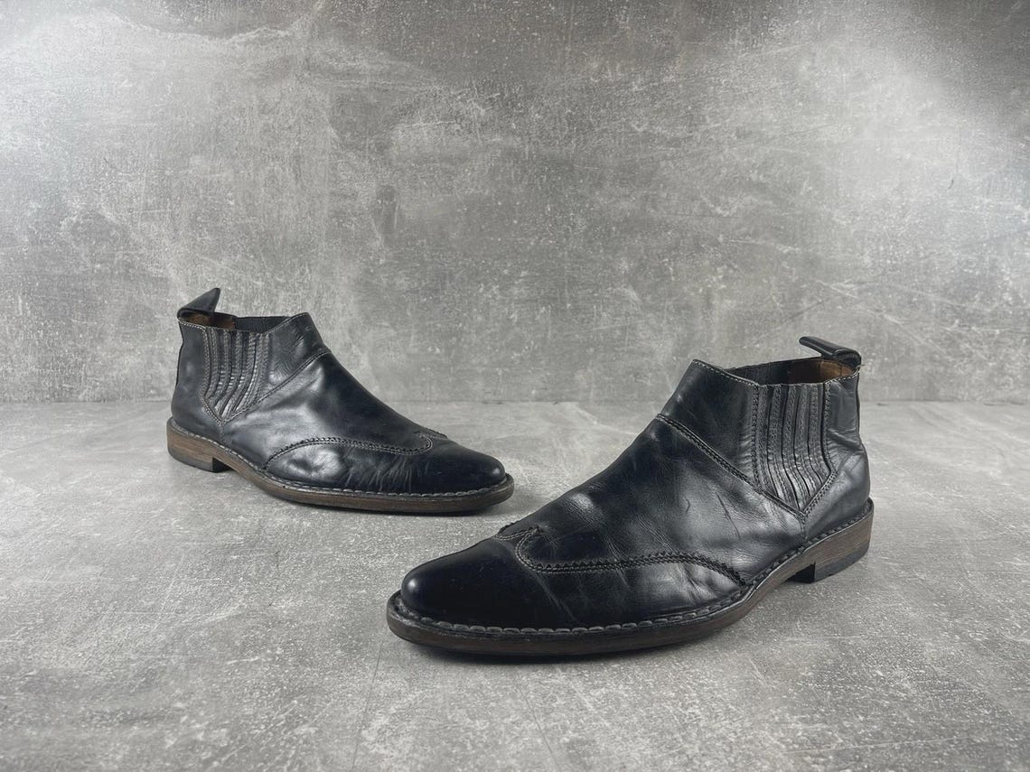 MOMA Vintage Artisan Black Leather Chelsea Ankle Boots Size EU 41 Made in Italy, foto 4 di 5