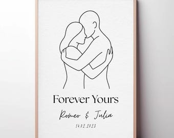 Personalized Couple Poster – Names and Date – Anniversary Gift Wedding Husband – Minimalist Line Art – Modern Wall Art – Living Room Decor