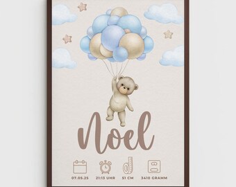 Personalized birth announcement poster with birth details – Gift for newborns, nursery decor – Personalized picture for children's room with name