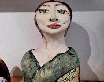 Wild Woman ooak ceramic sculpture inspired by the wild women who wrap confidence and nature around themselves like a cloak. Made with love.