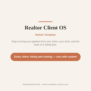 Realtor Notion Template | Real Estate Client OS | Client Pipeline CRM, Listings Tracker, Showings Planner
