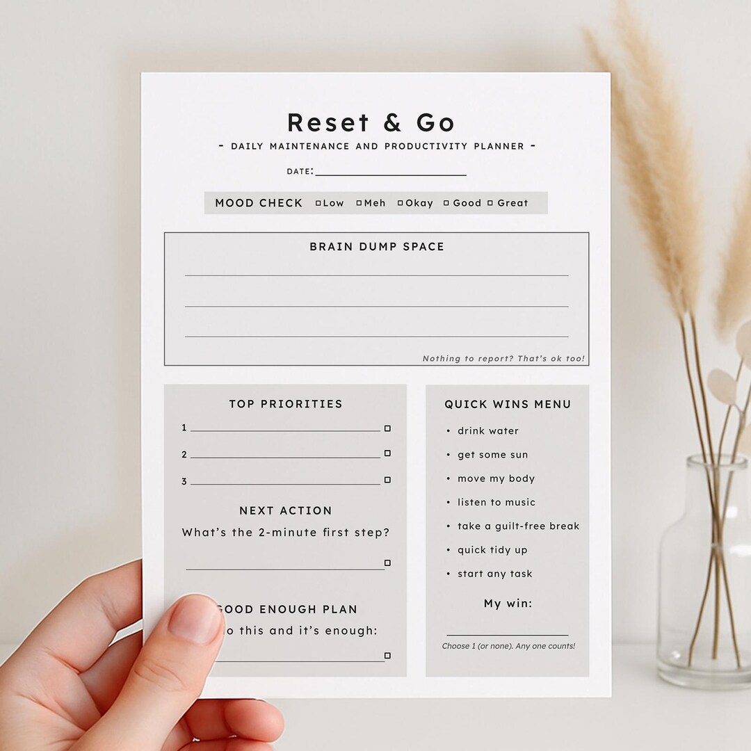 Daily Reset Planner Printable | ADHD & Neurodivergent Friendly | Brain ...