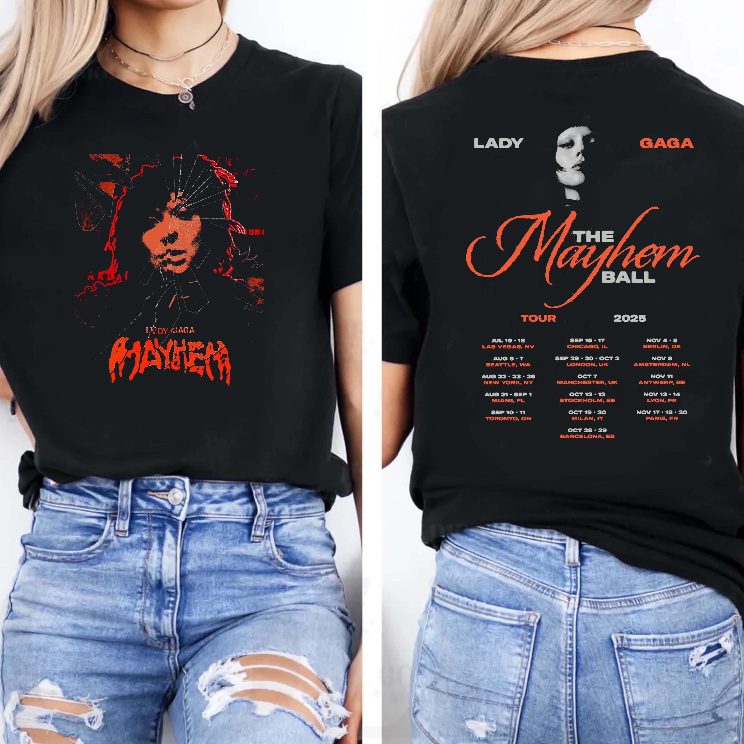 Mayhem Tour Tshirt, 2 sided Design Tee, Lady gaga Shirt, Pop Music Lover Shirt, Gift for Little Monster, Mayhem Shirt
