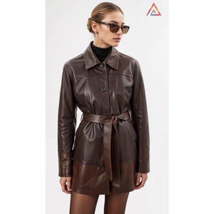 Women Handmade Customized Genuine Brown Leather Coat