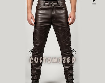 Herren Handgefertigte Maßgeschneiderte Echte Braune Leder Mittelalterliche Cosplay Hose