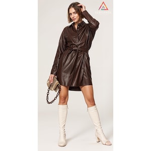 Women Handmade Customized Genuine Brown Leather Dress
