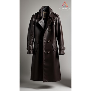 Handmade Genuine Brown Leather Trench Coat: Custom Fit Overcoat