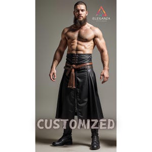 Handmade Genuine Black Leather Long Warrior Kilt